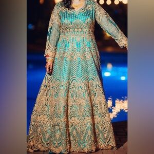 Beautiful Teal/Turquoise Golden Reception Gown